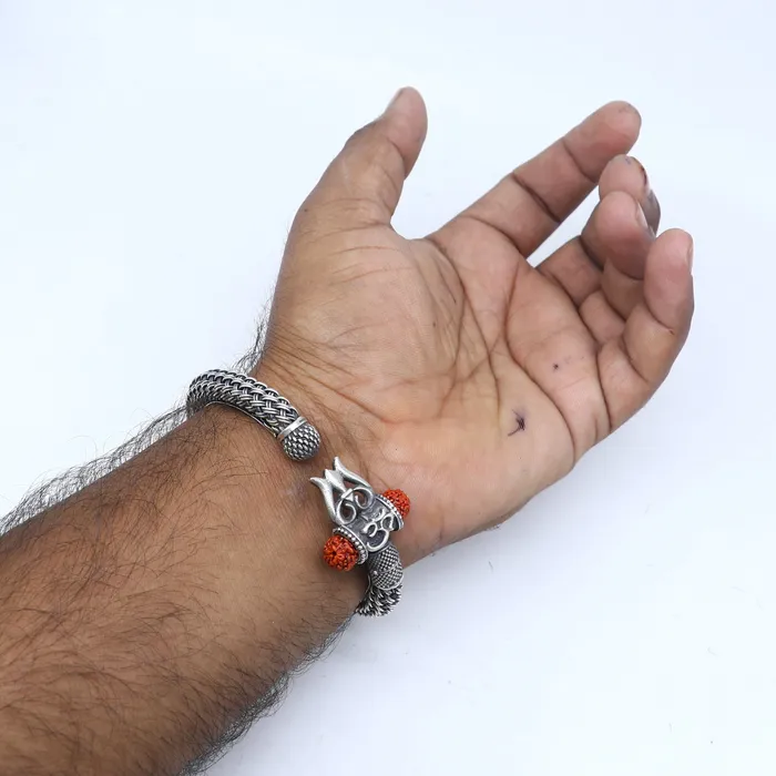 TRIBAL ORNAMENTS Bracelets Lord Shiva trident trishul design 925 sterling silver handmade bangle bracelet kada nsk850