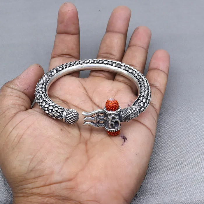 TRIBAL ORNAMENTS Bracelets Lord Shiva trident trishul design 925 sterling silver handmade bangle bracelet kada nsk850