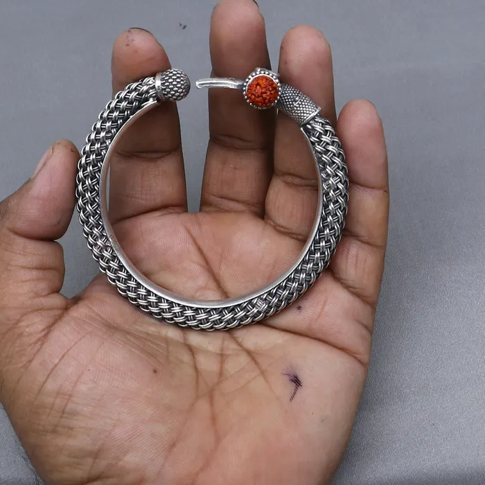 TRIBAL ORNAMENTS Bracelets Lord Shiva trident trishul design 925 sterling silver handmade bangle bracelet kada nsk850