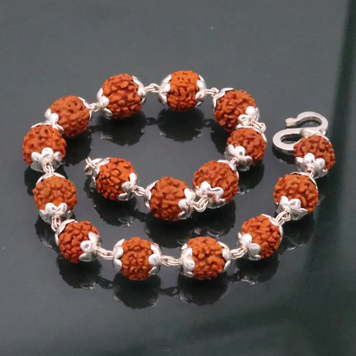TRIBAL ORNAMENTS Bracelets Solid silver handmade Natural Rudraksha beads 85 inches long bracelet jewelry from rajasthan india sbr50
