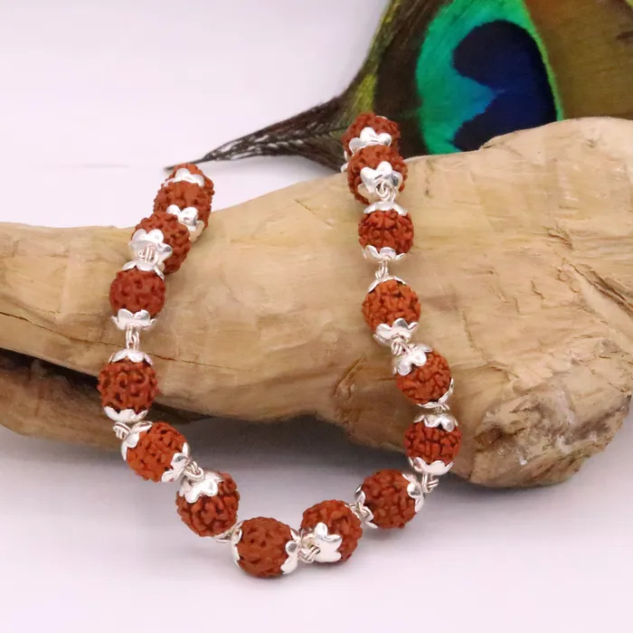 TRIBAL ORNAMENTS Bracelets Solid silver handmade Natural Rudraksha beads 85 inches long bracelet jewelry from rajasthan india sbr50
