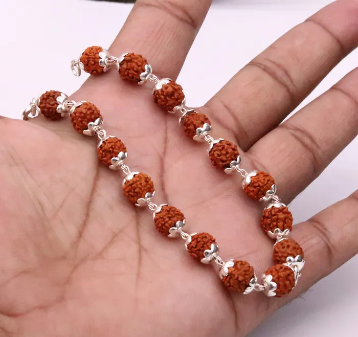 TRIBAL ORNAMENTS Bracelets Solid silver handmade Natural Rudraksha beads 85 inches long bracelet jewelry from rajasthan india sbr50