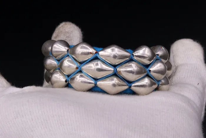 TRIBAL ORNAMENTS Bracelets Traditional design handmade sterling silver beads ball fabulous vintage tribal cuff bracelet from rajasthan india cb01