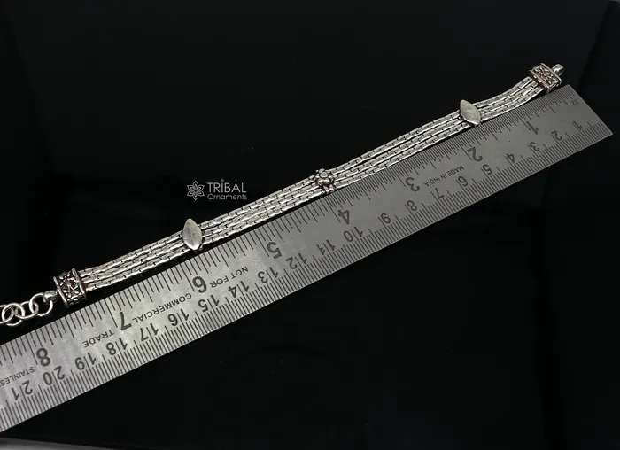 TRIBAL ORNAMENTS Bracelets Vintage designer 925 sterling silver handmade 3 line chain 85 inches customized bracelet Amazing oxidized personalized gift sbr698