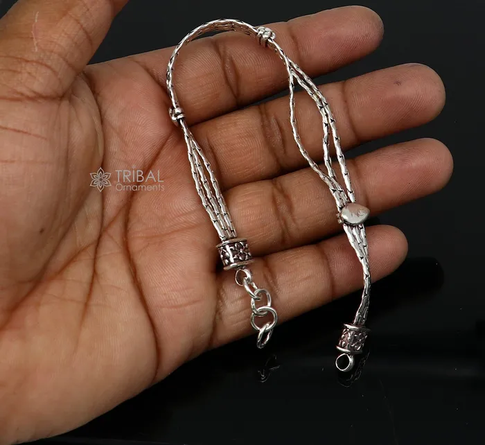 TRIBAL ORNAMENTS Bracelets Vintage designer 925 sterling silver handmade 3 line chain 85 inches customized bracelet Amazing oxidized personalized gift sbr698