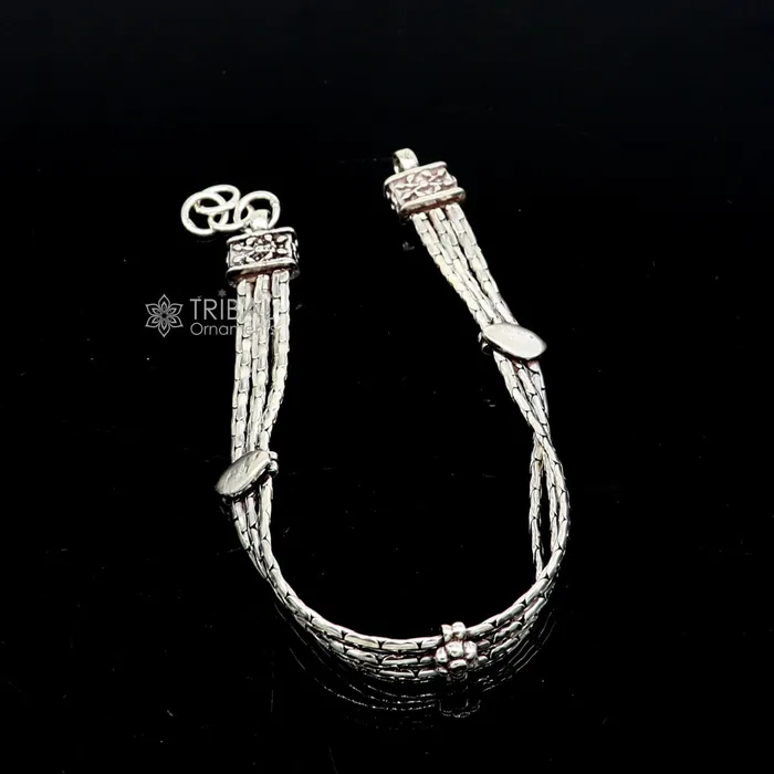 TRIBAL ORNAMENTS Bracelets Vintage designer 925 sterling silver handmade 3 line chain 85 inches customized bracelet Amazing oxidized personalized gift sbr698
