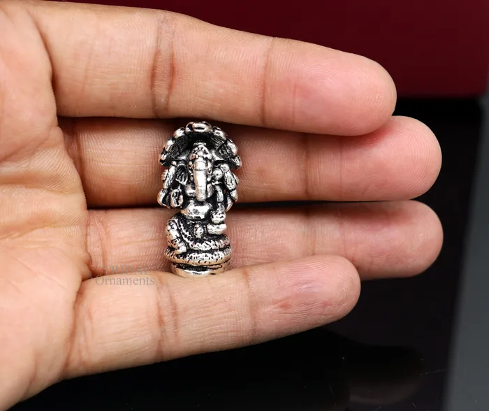 TRIBAL ORNAMENTS Divine stylish 925 Sterling silver solid small lord Ganesha statue art best puja figurine for home temple for wealth and prosperity art517 Necklaces