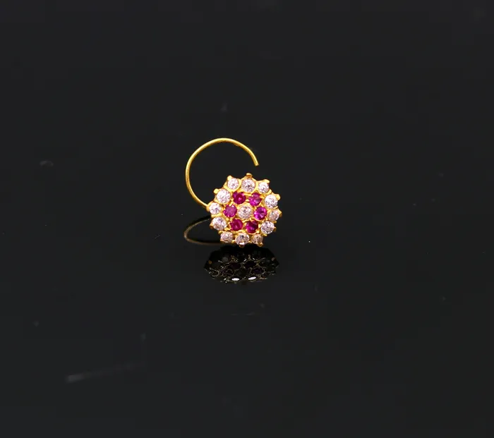 TRIBAL ORNAMENTS Earrings 18kt yellow gold handmade fabulous pink color stone cubic zircon nose studexcellent women girls daily use jewelry from Rajasthan gnp17 TRIBAL ORNAMENTS Earrings 18kt yellow gold handmade fabulous pink color stone cubic zircon nose studexcellent women girls daily use jewelry from Rajasthan gnp17