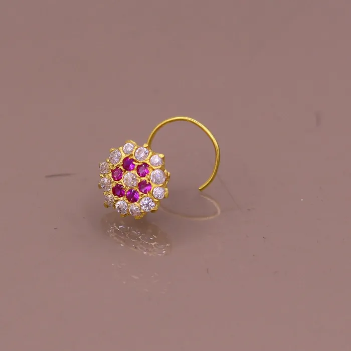 TRIBAL ORNAMENTS Earrings 18kt yellow gold handmade fabulous pink color stone cubic zircon nose studexcellent women girls daily use jewelry from Rajasthan gnp17 TRIBAL ORNAMENTS Earrings 18kt yellow gold handmade fabulous pink color stone cubic zircon nose studexcellent women girls daily use jewelry from Rajasthan gnp17
