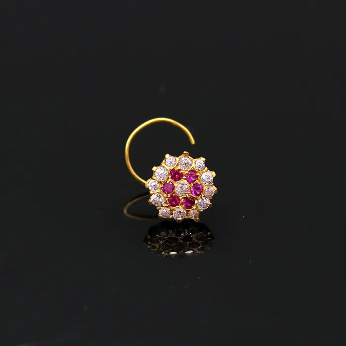 TRIBAL ORNAMENTS Earrings 18kt yellow gold handmade fabulous pink color stone cubic zircon nose studexcellent women girls daily use jewelry from Rajasthan gnp17 TRIBAL ORNAMENTS Earrings 18kt yellow gold handmade fabulous pink color stone cubic zircon nose studexcellent women girls daily use jewelry from Rajasthan gnp17