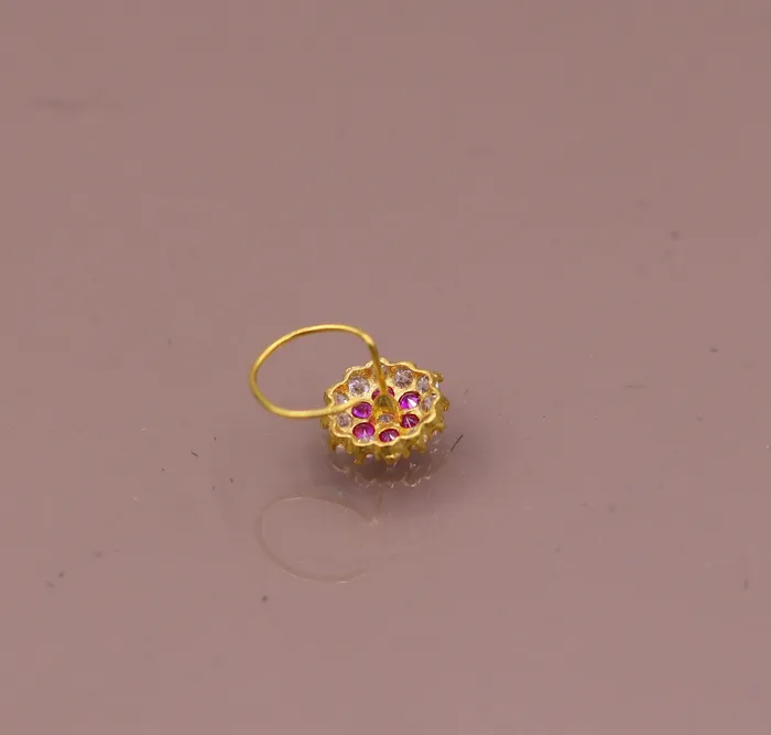 TRIBAL ORNAMENTS Earrings 18kt yellow gold handmade fabulous pink color stone cubic zircon nose studexcellent women girls daily use jewelry from Rajasthan gnp17 TRIBAL ORNAMENTS Earrings 18kt yellow gold handmade fabulous pink color stone cubic zircon nose studexcellent women girls daily use jewelry from Rajasthan gnp17