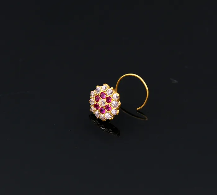 TRIBAL ORNAMENTS Earrings 18kt yellow gold handmade fabulous pink color stone cubic zircon nose studexcellent women girls daily use jewelry from Rajasthan gnp17 TRIBAL ORNAMENTS Earrings 18kt yellow gold handmade fabulous pink color stone cubic zircon nose studexcellent women girls daily use jewelry from Rajasthan gnp17