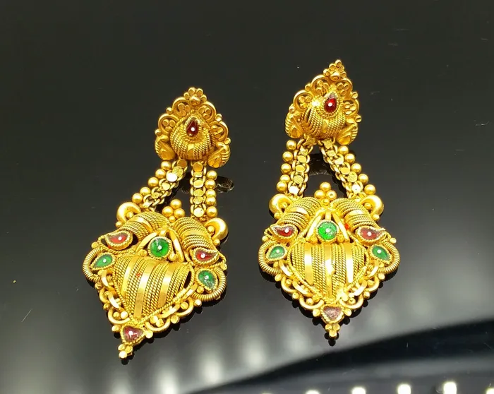 TRIBAL ORNAMENTS Earrings 22carat karat yellow gold handmade filigree work stud earring fabulous indian traditional design earring jewelry