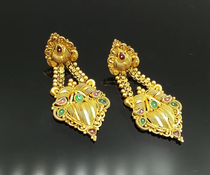 TRIBAL ORNAMENTS Earrings 22carat karat yellow gold handmade filigree work stud earring fabulous indian traditional design earring jewelry