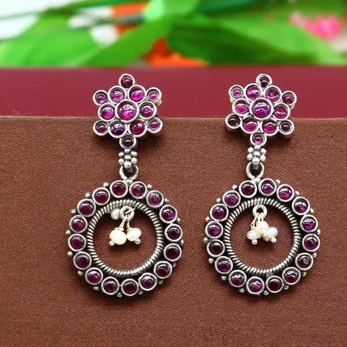 TRIBAL ORNAMENTS Earrings 925 silver customized trendy stud drop dangler round earring with gorgeous red beads and pearl best gifting earring jewelry s1025
