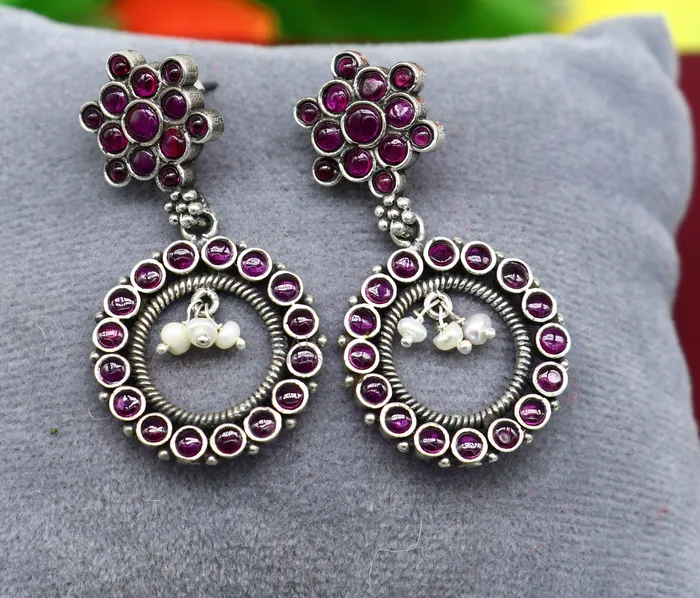 TRIBAL ORNAMENTS Earrings 925 silver customized trendy stud drop dangler round earring with gorgeous red beads and pearl best gifting earring jewelry s1025
