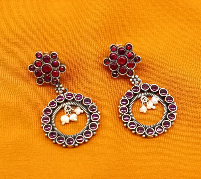 TRIBAL ORNAMENTS Earrings 925 silver customized trendy stud drop dangler round earring with gorgeous red beads and pearl best gifting earring jewelry s1025