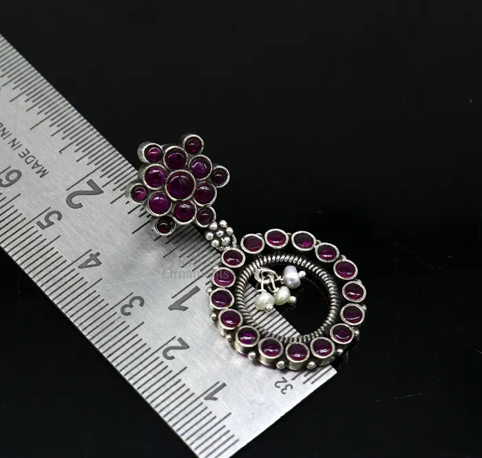 TRIBAL ORNAMENTS Earrings 925 silver customized trendy stud drop dangler round earring with gorgeous red beads and pearl best gifting earring jewelry s1025