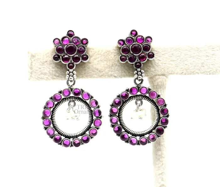 TRIBAL ORNAMENTS Earrings 925 silver customized trendy stud drop dangler round earring with gorgeous red beads and pearl best gifting earring jewelry s1025
