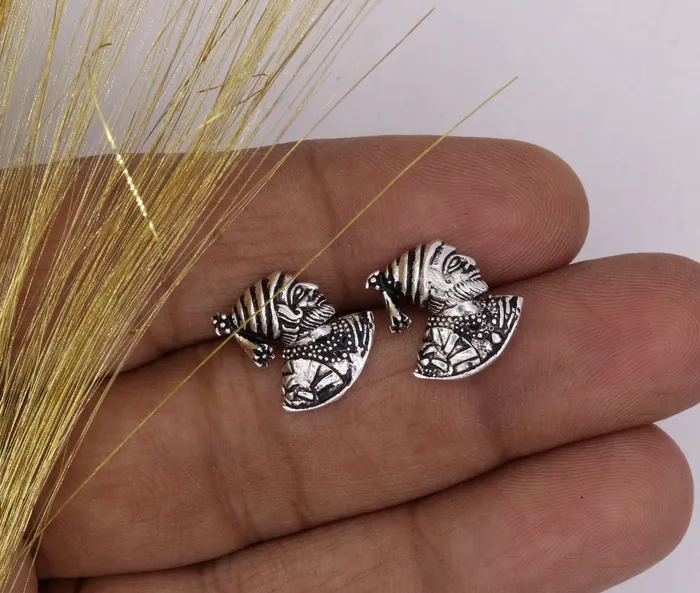 TRIBAL ORNAMENTS Earrings Handmade sterling silver fabulous indian maratha king shivaji design earring tribal style jewelry from Rajasthan India s35 TRIBAL ORNAMENTS Earrings Handmade sterling silver fabulous indian maratha king shivaji design earring tribal style jewelry from Rajasthan India s35