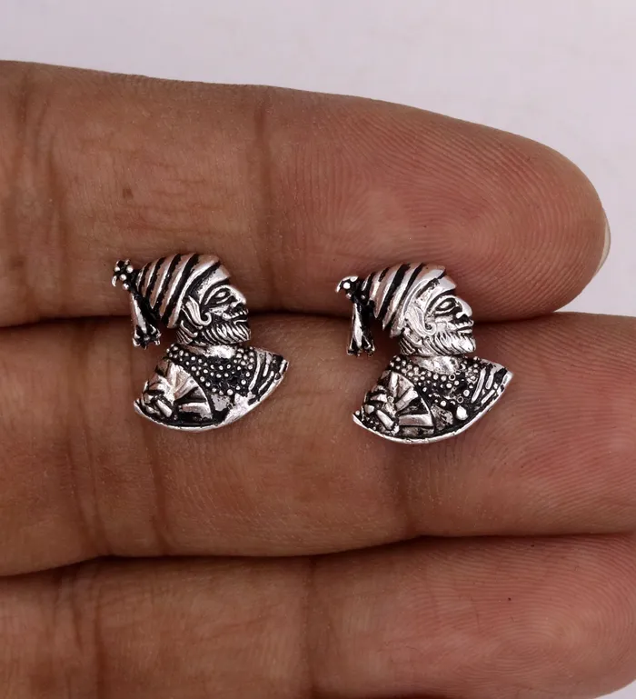 TRIBAL ORNAMENTS Earrings Handmade sterling silver fabulous indian maratha king shivaji design earring tribal style jewelry from Rajasthan India s35 TRIBAL ORNAMENTS Earrings Handmade sterling silver fabulous indian maratha king shivaji design earring tribal style jewelry from Rajasthan India s35