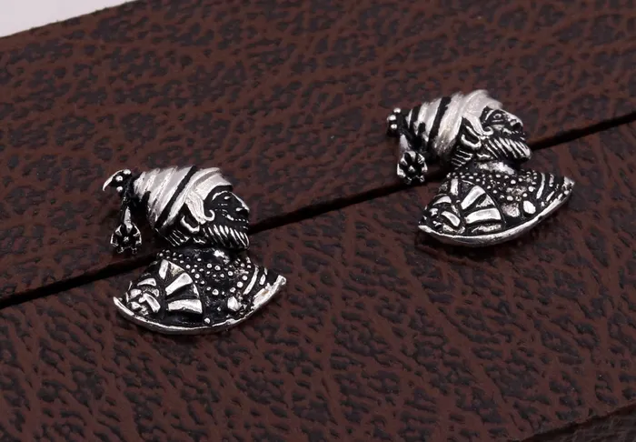 TRIBAL ORNAMENTS Earrings Handmade sterling silver fabulous indian maratha king shivaji design earring tribal style jewelry from Rajasthan India s35 TRIBAL ORNAMENTS Earrings Handmade sterling silver fabulous indian maratha king shivaji design earring tribal style jewelry from Rajasthan India s35