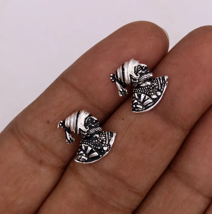 TRIBAL ORNAMENTS Earrings Handmade sterling silver fabulous indian maratha king shivaji design earring tribal style jewelry from Rajasthan India s35 TRIBAL ORNAMENTS Earrings Handmade sterling silver fabulous indian maratha king shivaji design earring tribal style jewelry from Rajasthan India s35