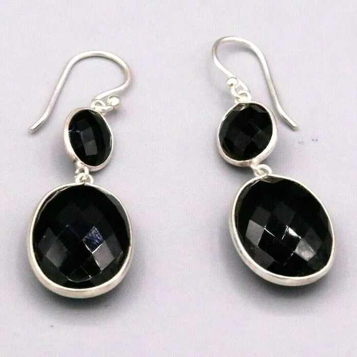 TRIBAL ORNAMENTS Earrings Vintage stylish earrings hoops dangling 925 solid silver with onyx stone s189 TRIBAL ORNAMENTS Earrings Vintage stylish earrings hoops dangling 925 solid silver with onyx stone s189