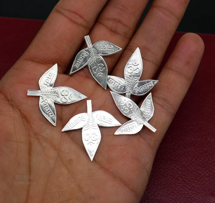 TRIBAL ORNAMENTS Necklaces 28 cm Lord Shiva bel Patra Solid silver handmade solid belva patra shiva worshipping puja article bel tree leaves for puja su599