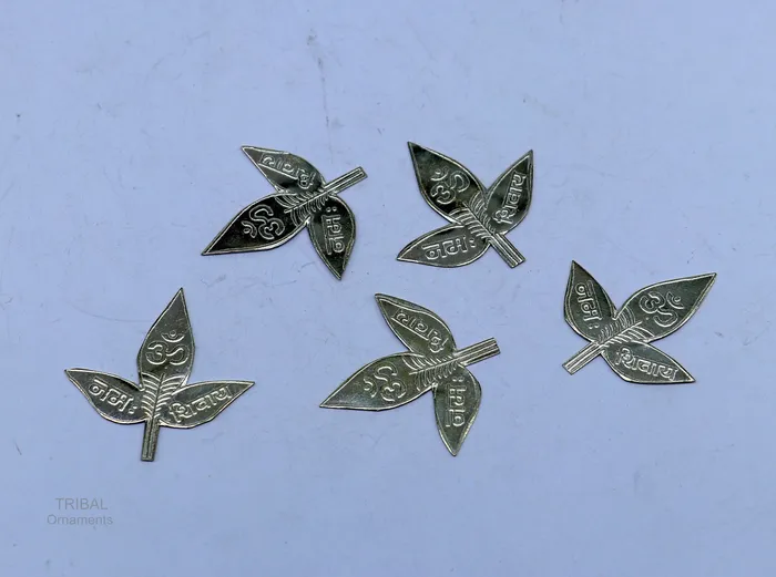 TRIBAL ORNAMENTS Necklaces 28 cm Lord Shiva bel Patra Solid silver handmade solid belva patra shiva worshipping puja article bel tree leaves for puja su599