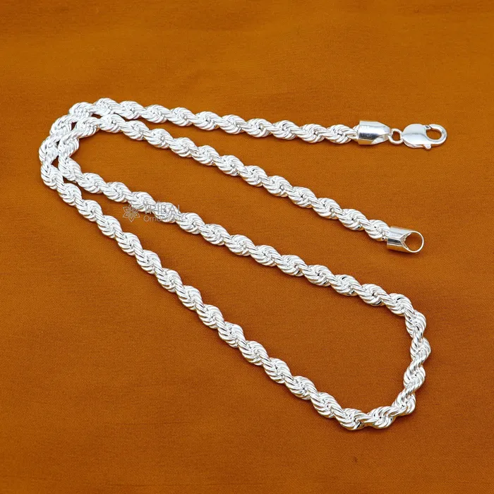TRIBAL ORNAMENTS Necklaces 2024 Heavy Rope chain 925 sterling silver handmade single rope chain necklace chain plain bright silver trendy style mens chain ch569 TRIBAL ORNAMENTS Necklaces 2024 Heavy Rope chain 925 sterling silver handmade single rope chain necklace chain plain bright silver trendy style mens chain ch569