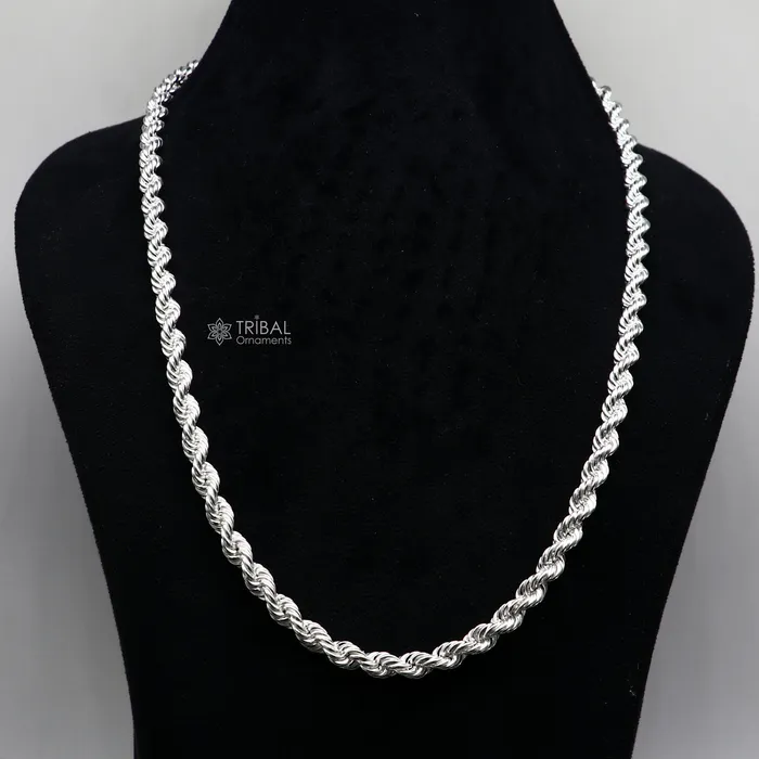 TRIBAL ORNAMENTS Necklaces 2024 Heavy Rope chain 925 sterling silver handmade single rope chain necklace chain plain bright silver trendy style mens chain ch569 TRIBAL ORNAMENTS Necklaces 2024 Heavy Rope chain 925 sterling silver handmade single rope chain necklace chain plain bright silver trendy style mens chain ch569