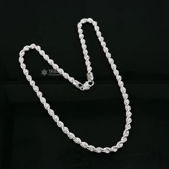 TRIBAL ORNAMENTS Necklaces 2024 Heavy Rope chain 925 sterling silver handmade single rope chain necklace chain plain bright silver trendy style mens chain ch569 TRIBAL ORNAMENTS Necklaces 2024 Heavy Rope chain 925 sterling silver handmade single rope chain necklace chain plain bright silver trendy style mens chain ch569
