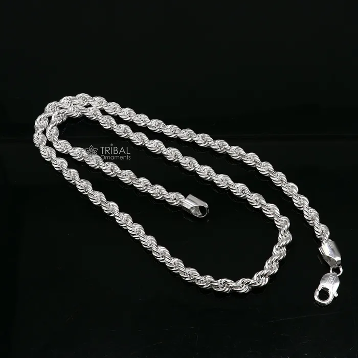 TRIBAL ORNAMENTS Necklaces 2024 Heavy Rope chain 925 sterling silver handmade single rope chain necklace chain plain bright silver trendy style mens chain ch569 TRIBAL ORNAMENTS Necklaces 2024 Heavy Rope chain 925 sterling silver handmade single rope chain necklace chain plain bright silver trendy style mens chain ch569