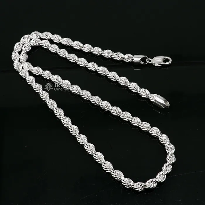 TRIBAL ORNAMENTS Necklaces 2024 Heavy Rope chain 925 sterling silver handmade single rope chain necklace chain plain bright silver trendy style mens chain ch569 TRIBAL ORNAMENTS Necklaces 2024 Heavy Rope chain 925 sterling silver handmade single rope chain necklace chain plain bright silver trendy style mens chain ch569