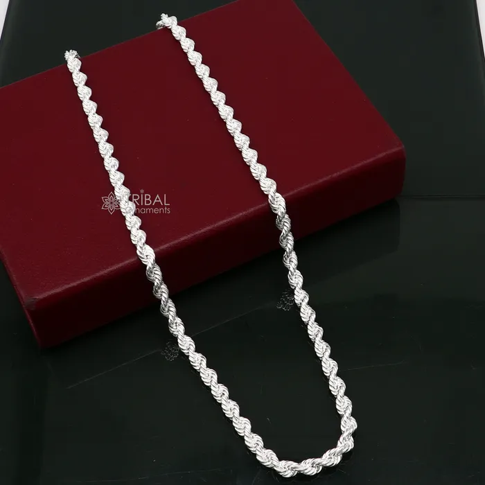 TRIBAL ORNAMENTS Necklaces 2024 Heavy Rope chain 925 sterling silver handmade single rope chain necklace chain plain bright silver trendy style mens chain ch569 TRIBAL ORNAMENTS Necklaces 2024 Heavy Rope chain 925 sterling silver handmade single rope chain necklace chain plain bright silver trendy style mens chain ch569