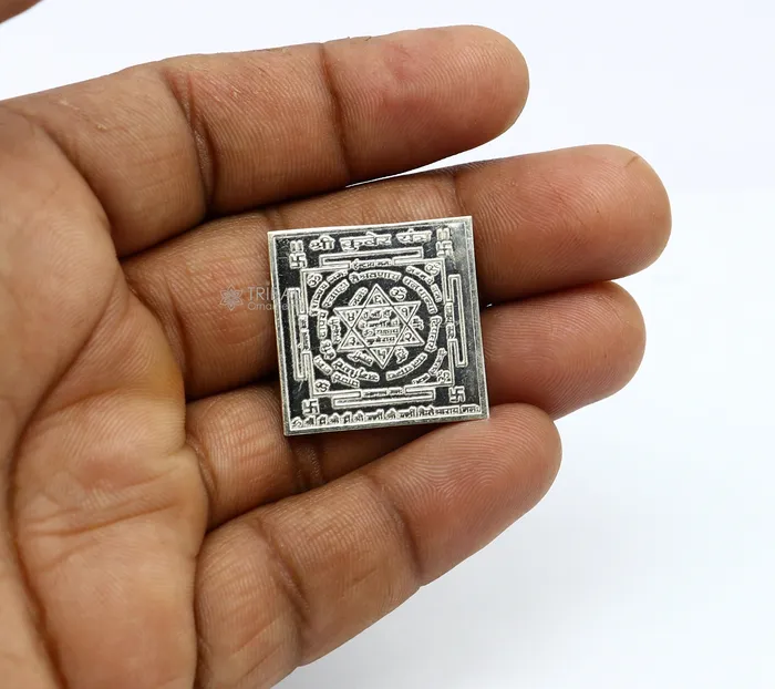 TRIBAL ORNAMENTS Necklaces 3cm x 3 cm 925 sterling silver handmade Shree kubera or shri Yantram holy divine yantram for wealth and prosperity puja article su01212