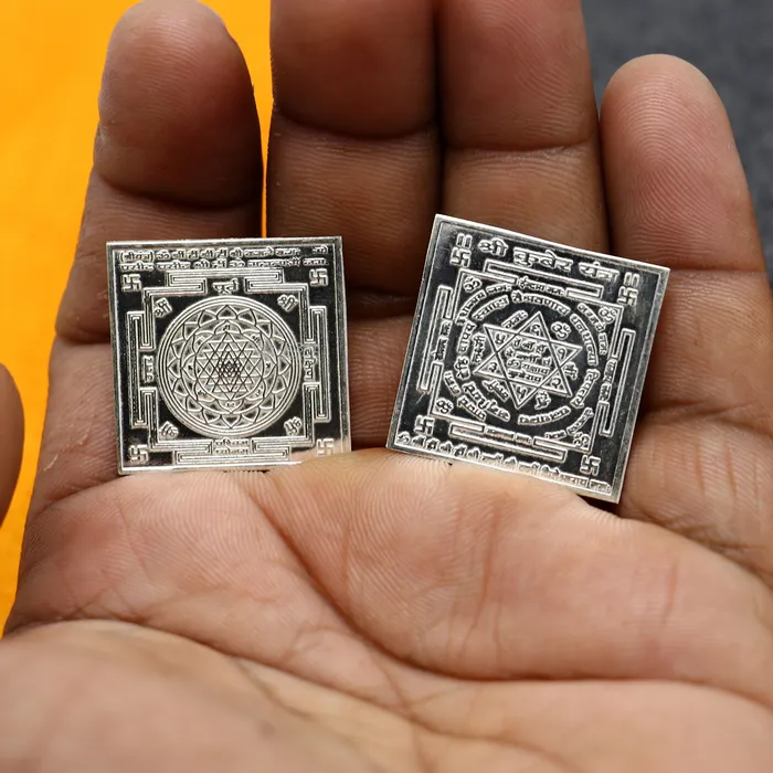 TRIBAL ORNAMENTS Necklaces 3cm x 3 cm 925 sterling silver handmade Shree kubera or shri Yantram holy divine yantram for wealth and prosperity puja article su01212