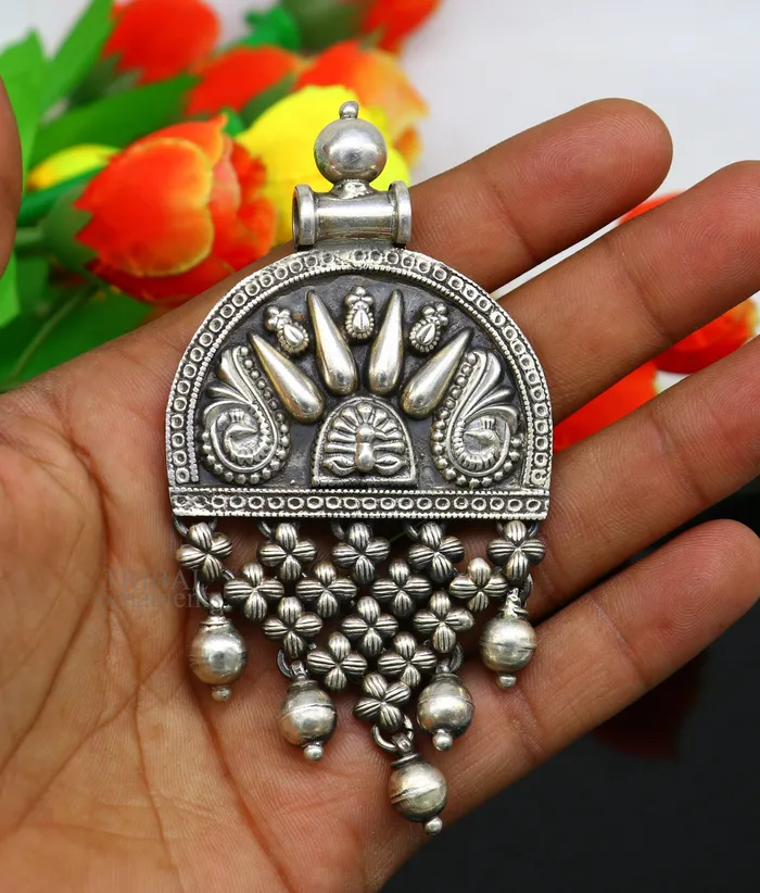 TRIBAL ORNAMENTS Necklaces 925 sterling silver handcrafted indian tribal ethnic pendant antique design wedding charm pendant necklace jewelry india ssp1513