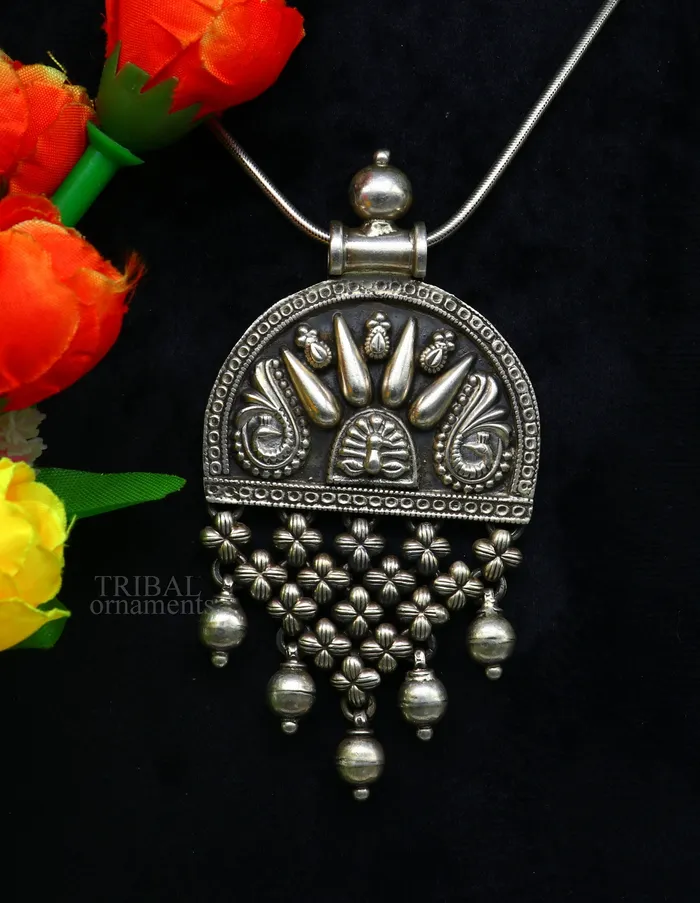 TRIBAL ORNAMENTS Necklaces 925 sterling silver handcrafted indian tribal ethnic pendant antique design wedding charm pendant necklace jewelry india ssp1513