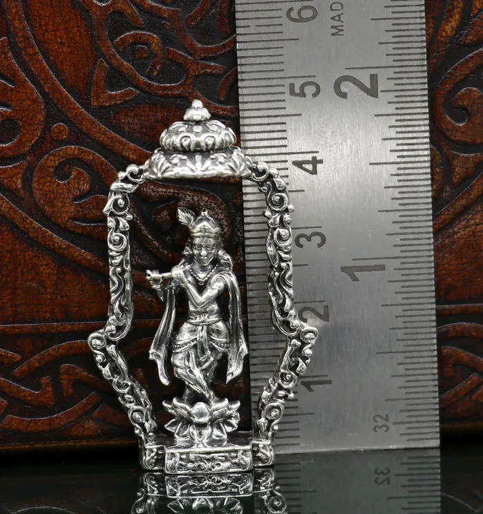TRIBAL ORNAMENTS Necklaces 925 Sterling silver handmade antique design Idols Lord krishna with flute standing Statue figurine puja articles decorative gift art16