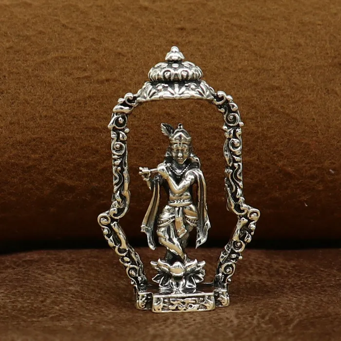 TRIBAL ORNAMENTS Necklaces 925 Sterling silver handmade antique design Idols Lord krishna with flute standing Statue figurine puja articles decorative gift art16