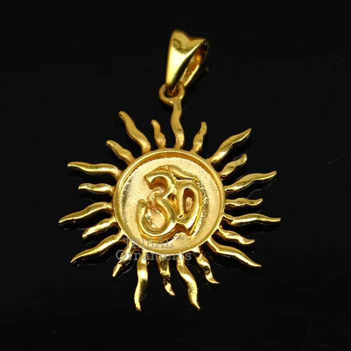 TRIBAL ORNAMENTS Necklaces 925 sterling silver handmade Aum or OM pendant amazing Exclusive gold polished design stunning pendant unisex gifting jewelry nsp465 TRIBAL ORNAMENTS Necklaces 925 sterling silver handmade Aum or OM pendant amazing Exclusive gold polished design stunning pendant unisex gifting jewelry nsp465