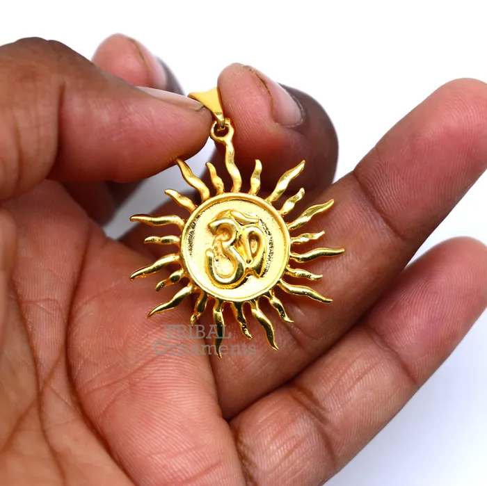 TRIBAL ORNAMENTS Necklaces 925 sterling silver handmade Aum or OM pendant amazing Exclusive gold polished design stunning pendant unisex gifting jewelry nsp465