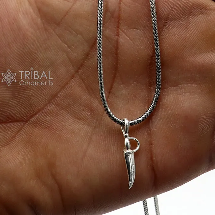 TRIBAL ORNAMENTS Necklaces 925 sterling silver handmade small tiny sword talwar kirpan knife pendant to protect you and kids from negative energy nsp772