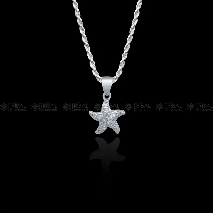 TRIBAL ORNAMENTS Necklaces 925 Sterling silver star design diamond cubic zirconia stone pendant nsp979