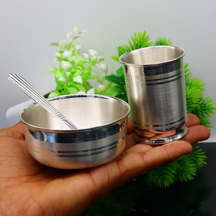 TRIBAL ORNAMENTS Necklaces 999 fine silver water milk glass and bowl silver tumbler silver spoon silver utensilsbest kids gift for rice ceremony Annaprashana sv197