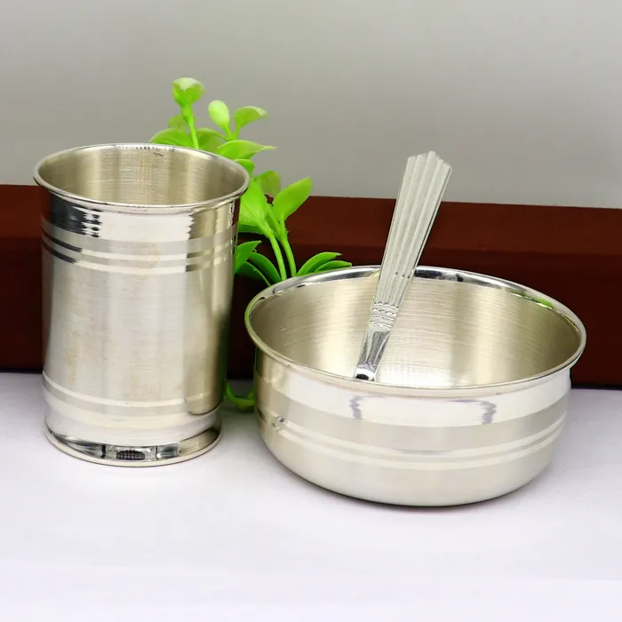 TRIBAL ORNAMENTS Necklaces 999 fine silver water milk glass and bowl silver tumbler silver spoon silver utensilsbest kids gift for rice ceremony Annaprashana sv197