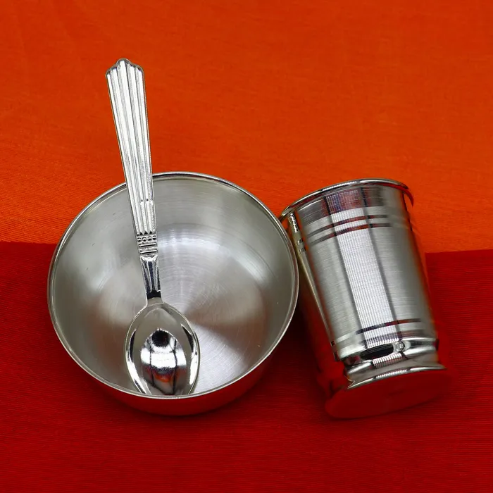 TRIBAL ORNAMENTS Necklaces 999 fine silver water milk glass and bowl silver tumbler silver spoon silver utensilsbest kids gift for rice ceremony Annaprashana sv197