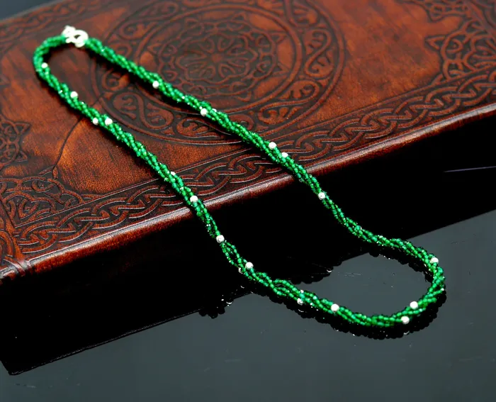 TRIBAL ORNAMENTS Necklaces Custom Galaxy Necklace with randomly placed silver semiprecious green beads 925 pure silver galaxy necklace triple strands necklace set134 TRIBAL ORNAMENTS Necklaces Custom Galaxy Necklace with randomly placed silver semiprecious green beads 925 pure silver galaxy necklace triple strands necklace set134